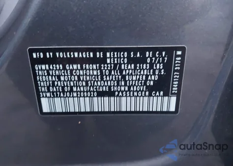 2018 Volkswagen Jetta 1.8T Sel из США, поврежденный, VIN 3VWL17AJ0JM209020